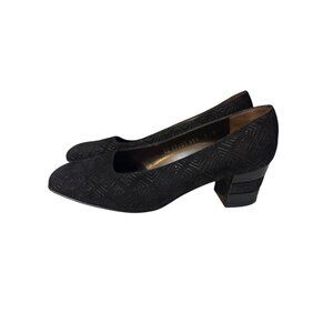 Vintage Ferragamo Black Geometric Textured Heeled Pumps‎ Size 7